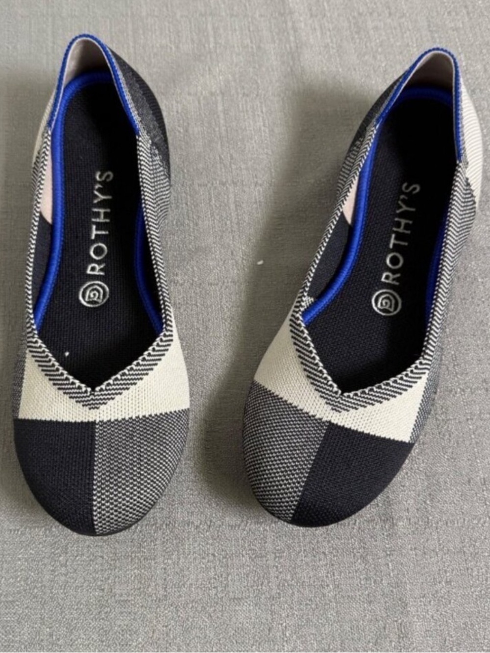 Rothy’s Retired Captoe Black White Buffalo Plaid Slip On Flats Women’s Size 8